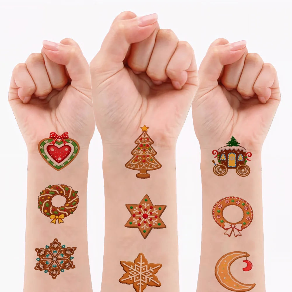 54pcs Christmas Temporary Tattoos – Candy Cane & Gingerbread Man