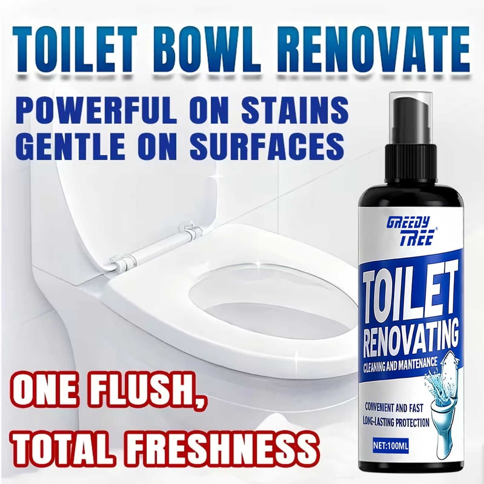 Toilet Renovating Spray, 100ML Toilet Bowl Cleaner & Stain Remover, Powerful Deep Cleaning for Limescale, Yellow Stains & Grime, Oasis Select