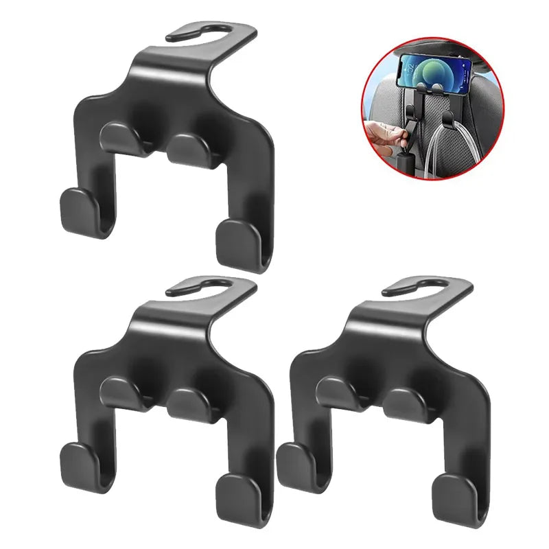 1/2/4/5Pcs Car Seat Headrest Hook 4 Pack Hanger Storage Organizer Universal for Handbag Purse Coat Fit Universal Vehicle Oasis Select 3pcs-Upgraded A