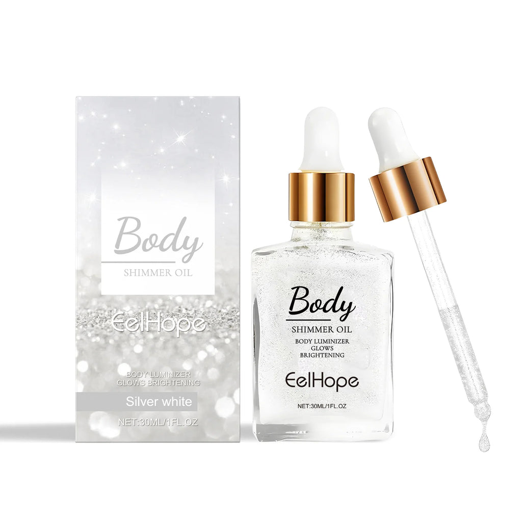 Body Shimmer Oil – Gold Highlighter Drops for Face & Body Liquid Body Highlighter Oasis Select Silver White