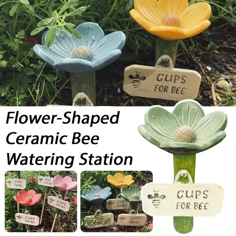 Flower-Shaped Ceramic Bee Watering Station Garden Outdoor Butterfly Feeder Insect Watering Bee Ladder Outdoor Yard Decoration Oasis Select