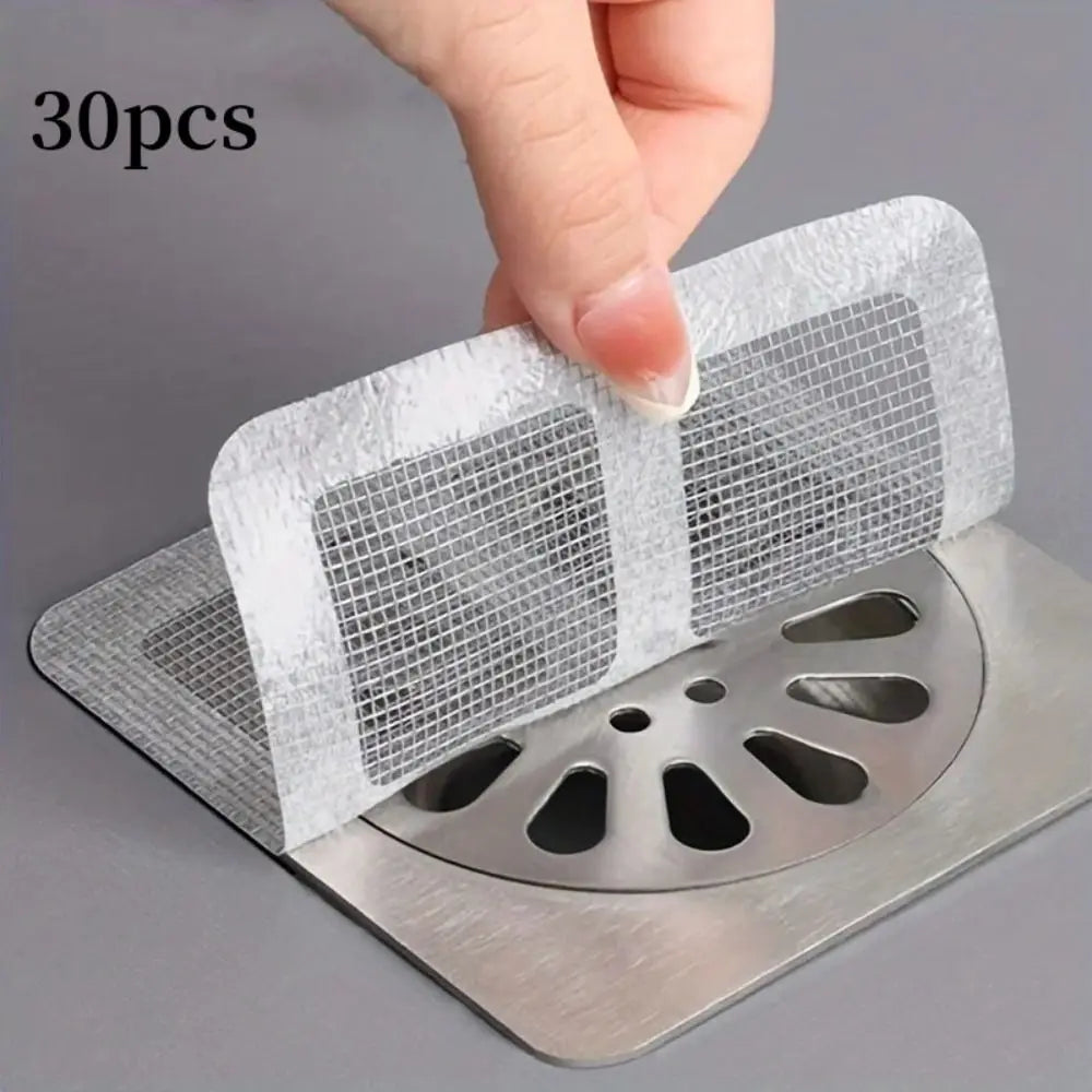 30Pcs Anti-blocking Disposable Floor Drain Sticker Sink Strainers Sticky Filter Mesh Stickers Mesh Disposable Hair Catchers Oasis Select WHITE
