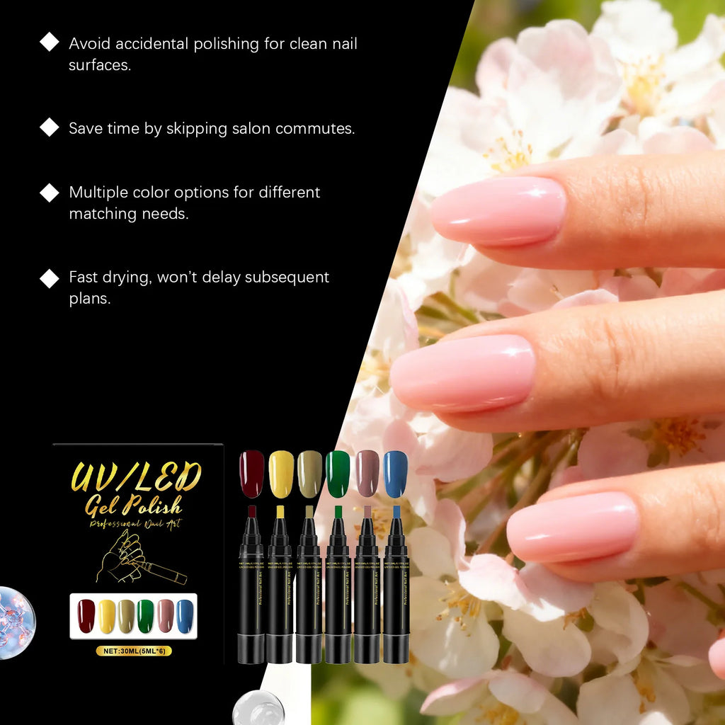 6-Color Nail Art Pen Set – Quick Dry DIY Gel Polish Pens Nail Art Pen Set Oasis Select