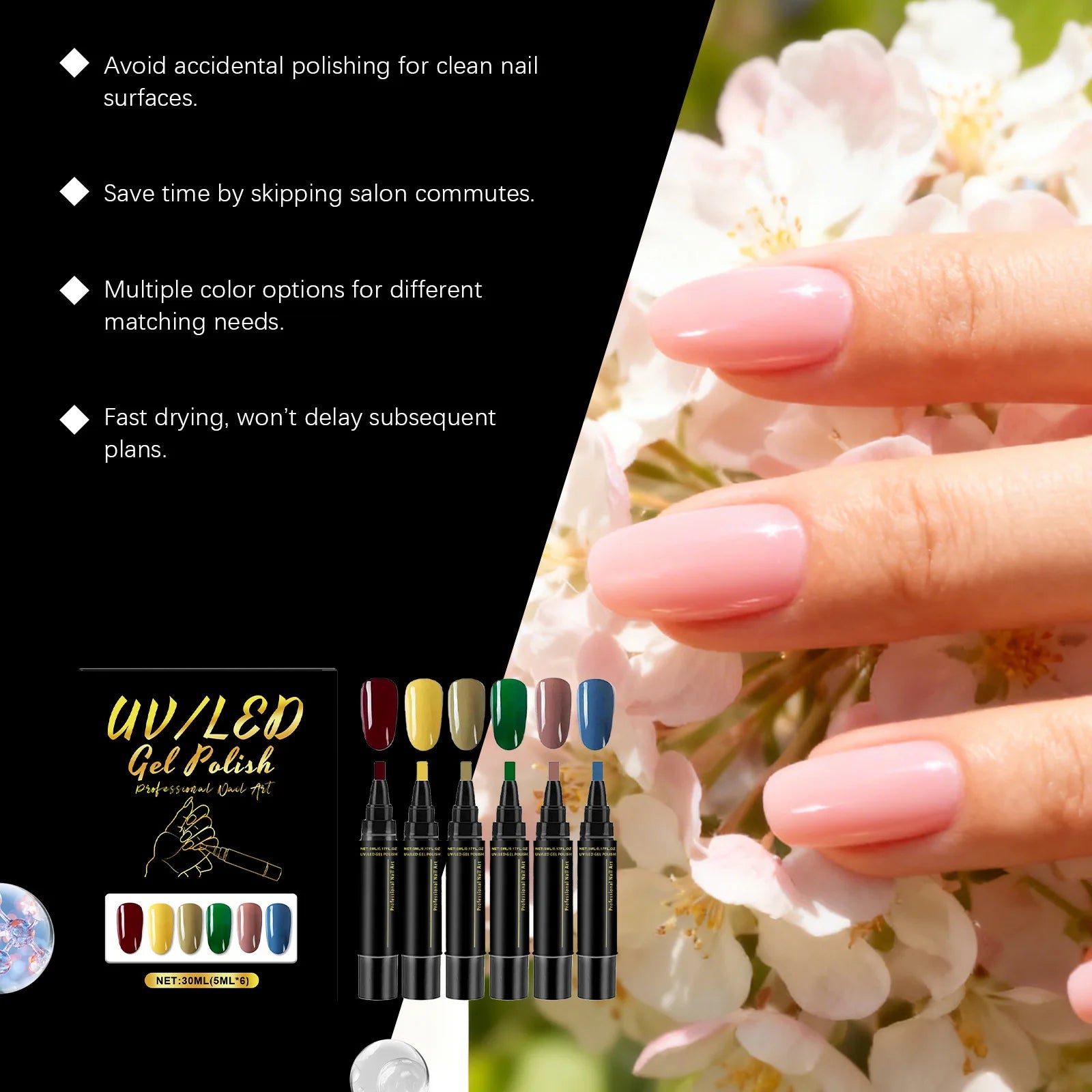 6-Color Nail Art Pen Set – Quick Dry DIY Gel Polish Pens Nail Art Pen Set Oasis Select