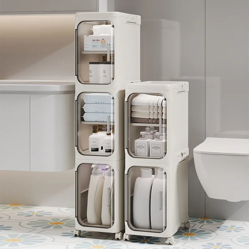 Household bathroom narrow seam storage cabinet, multifunctional foldable with wheels, dust-proof and crevice storage cabinet Oasis Select