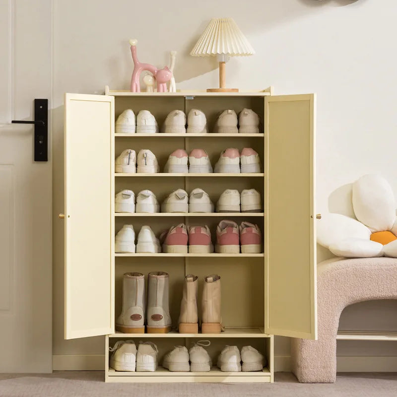 Cream style shoe cabinet Solid wood household door wabi-sabi style foyer cabinet Modern simple large-capacity balcony locker Oasis Select