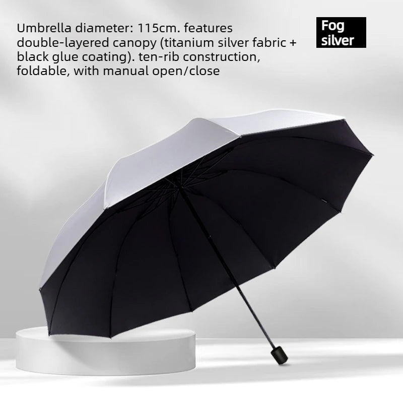 Oversized Folding Sun Umbrella Black Glue UV Blocking Parasol Wind Resistant Double Layer Shade Umbrella for Travel Oasis Select 115cm matte silver Aluminum 10K