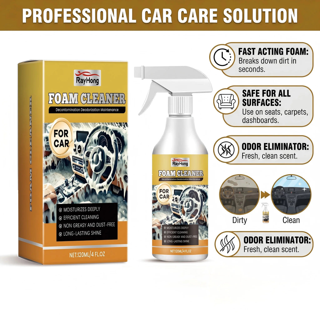 Car Foam Cleaner Spray 120ml with Sponge Stain & Odor Remover for Auto Interior/Exterior, Non-greasy Dust-Free Maintenance Spray Oasis Select