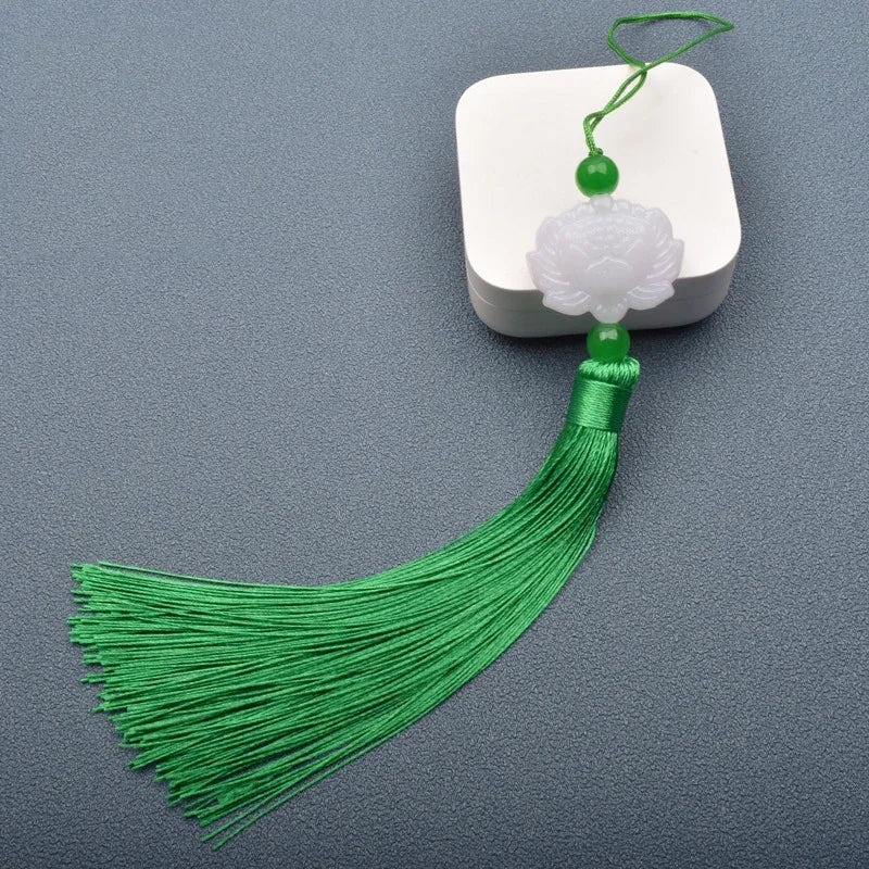 1 Pcs White jade lotus Fringe Trim Bookmark Silk Tassels Pendant DIY Sewing Curtains Accessories Clothes Bag Craft Supplies Oasis Select green 1 PCS
