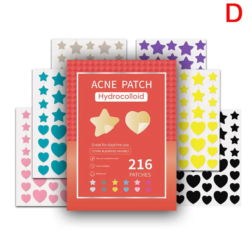 Colorful Hydrocolloid Dots Cute Star Heart Shaped Acne Pimple Patch For Face Invisible Zits & Blemishes Cover Stickers Skin Care Oasis Select 216 counts