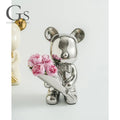 Ceramic Violent Bear Ornament Living Room Simulation Flower Bouquet Bear Tide Play Arts and Crafts Home Starter TV Cabinet Oasis Select silver