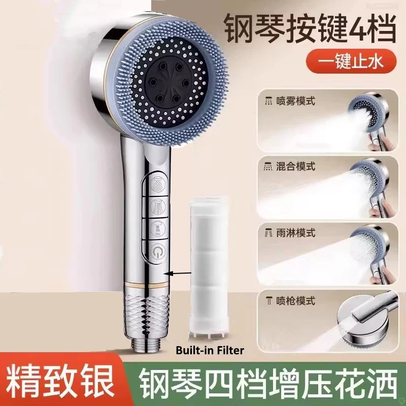 New Filter Shower Head 4 Modes Handheld High Pressure Water Saving Shower Head Massage Sprayer Bathroom Accessories Set Oasis Select Sliver Shower