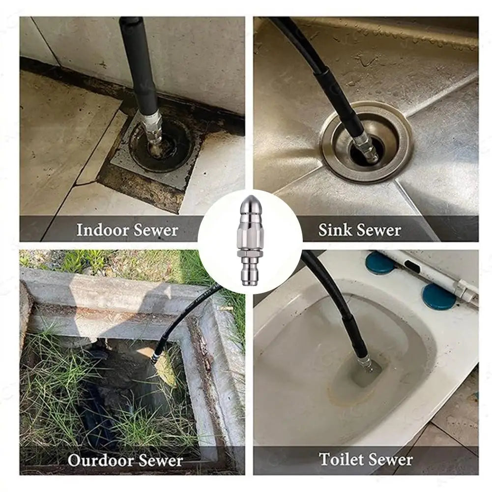 Pressure Washer Sewer Jetter Nozzle Pressure Drain Jetter Hose Nozzle 1/4" Quick Connector 5000 PSI Stainless Steel Oasis Select