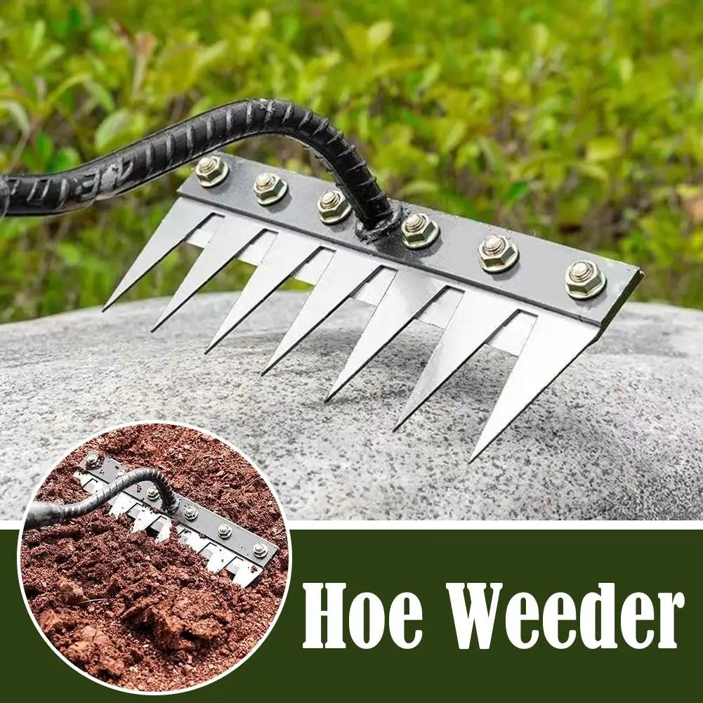 5/6/7/8 Teeth Carbon Steel Garden Hoe Weeding Rake Farm Tool Weeding Scarifier Loosening Agricultural Nail Harrow Garden Tool Oasis Select