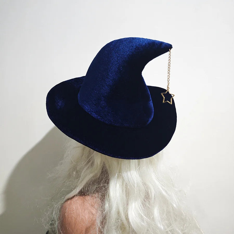 Adult Kids Halloween Witch Hat with Star mon Pattern Masquerade Wizard Hat Cosplay Costume Halloween Party Funny Dress up Props Oasis Select Blue