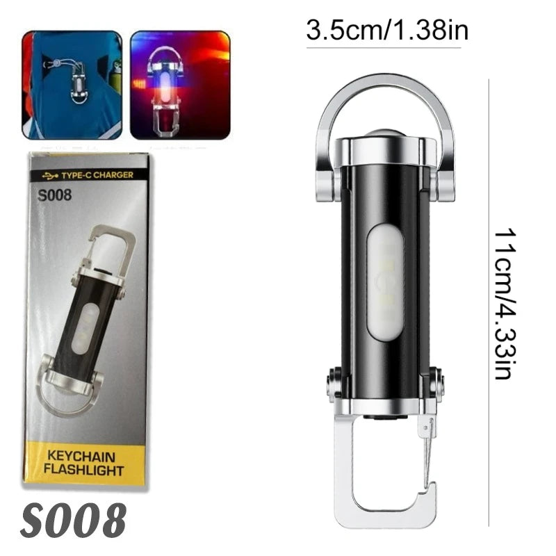 7 Modes Rechargeable COB LED Keychain Flashlight, Portable Hanging Emergency Work Lamp for Camping Walking Outdoor Gear Oasis Select A Style