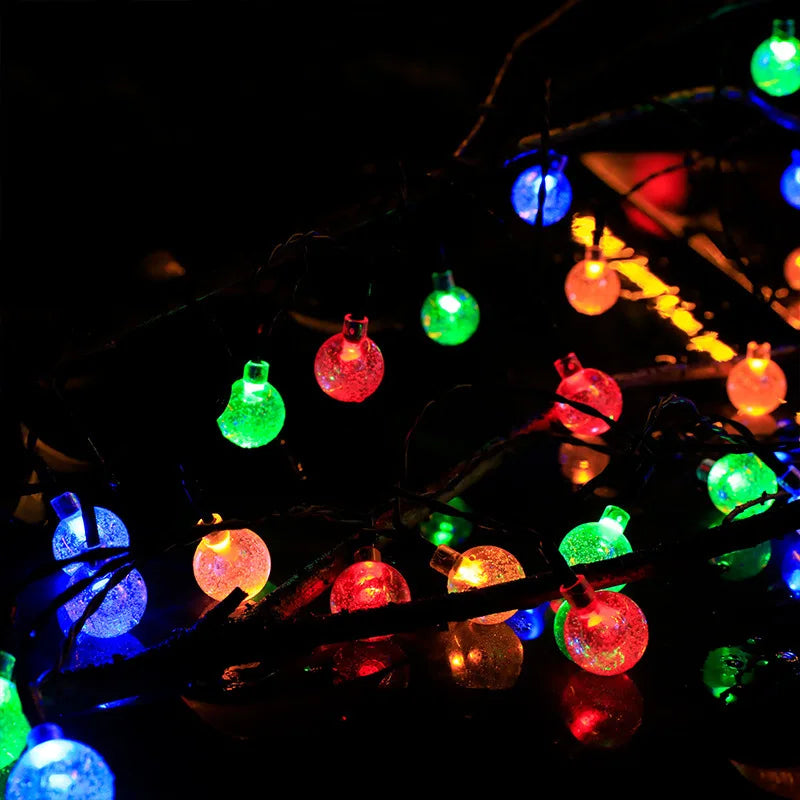 LED Solar Camping Outdoor Waterproof Colored Light String, Christmas Light String, Balcony Garden Courtyard Decorative Light Oasis Select Crystal Ball - Color 7 meters 50 light