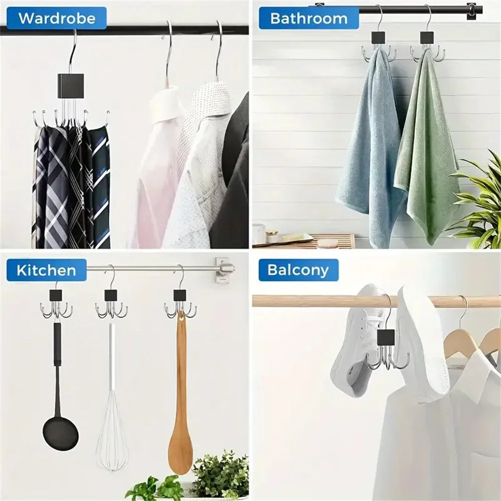 360° Rotating Storage Hanger Hook Multi-Claw Bag Metal Belts Rack Wooden Organizer For Bras Ties Scarves Household Closet Acces Oasis Select