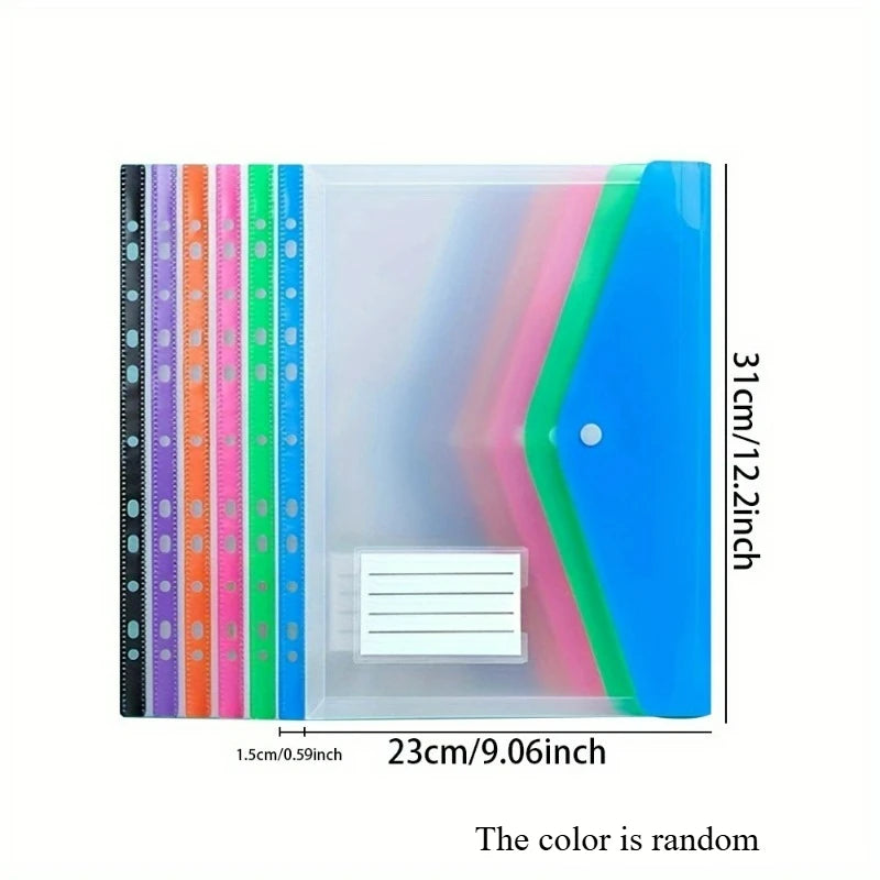 6pcs A4 Binder Pocket Plastic Envelopes, Expand Binder Folders, 6 Color Stereoscopic Transparent File Bags with Record Labels Oasis Select 6pcs