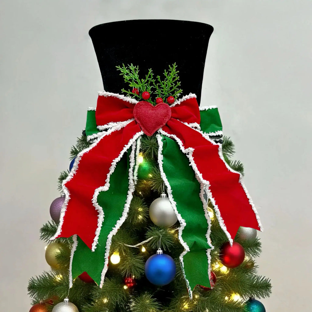 Christmas Tree Topper Hat Classic Heart Bow Hat Tree Topper Holiday Ornament for Home Decoration Oasis Select