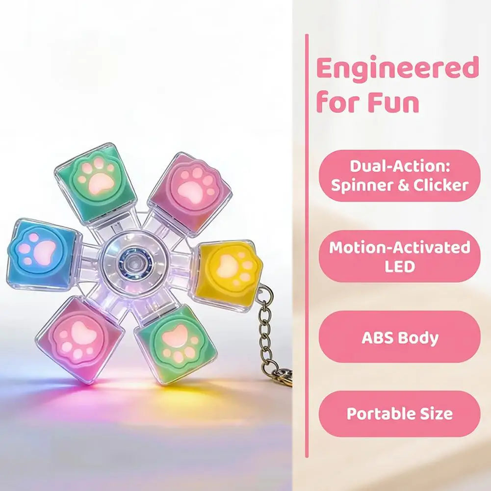 LED Cat Paw Fidget Spinner Clicker – Light-Up Keychain Toy