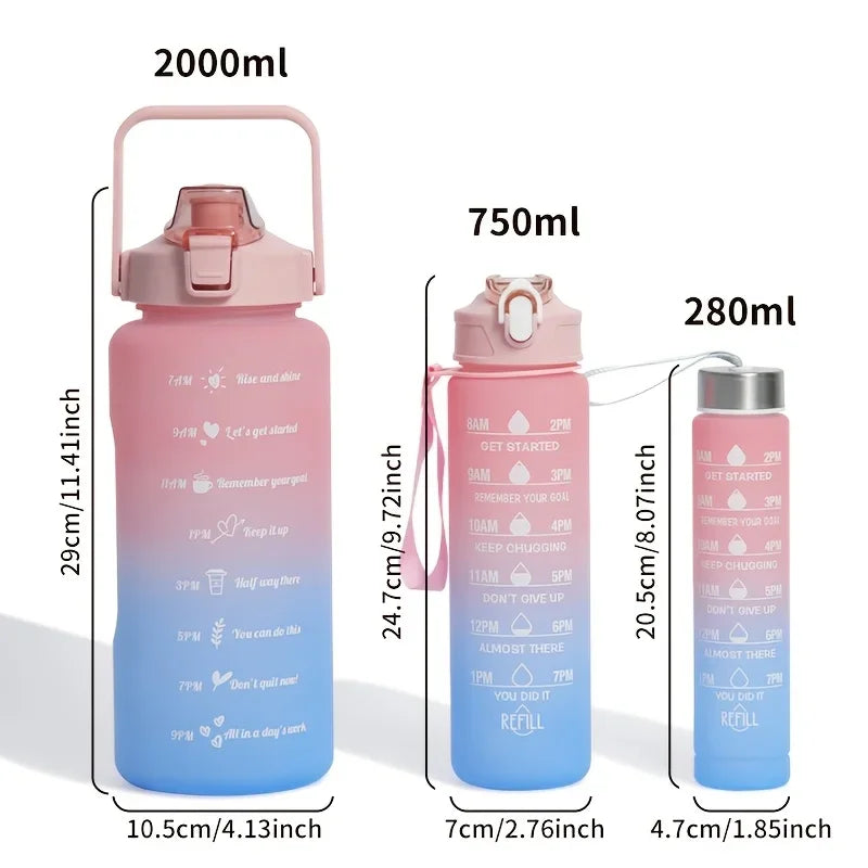 1-3PCS Sports Water Bottle for Running Drinking Bottle 2L Motivational with Time Marker Stickers Portable Reusable Plastic Cups Oasis Select
