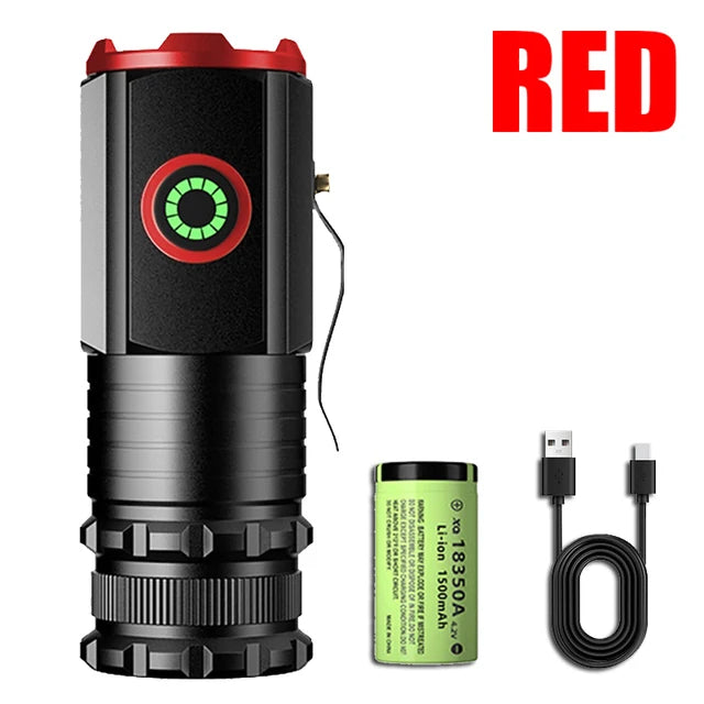 Powerful Portable Mini LED Flashlight 2000LM 3LED Ultra Strong Light 18350 Built-in Battery USB Rechargeable With Magnet Torch Oasis Select Red With Battery