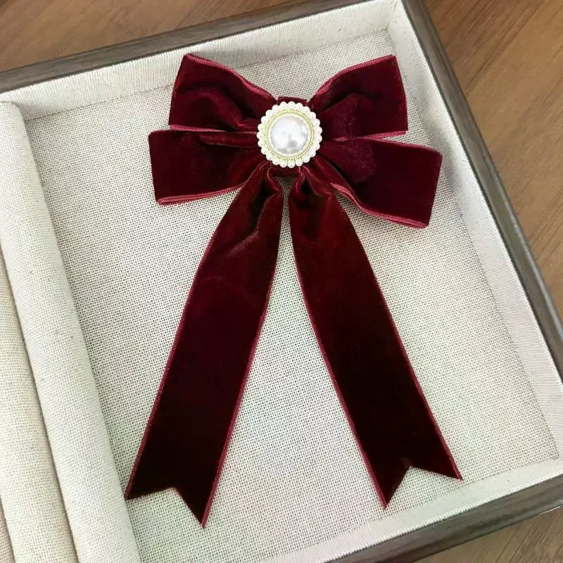 Retro Pearl Velvet Bow Hair Clip – Elegant Women's Hairpin