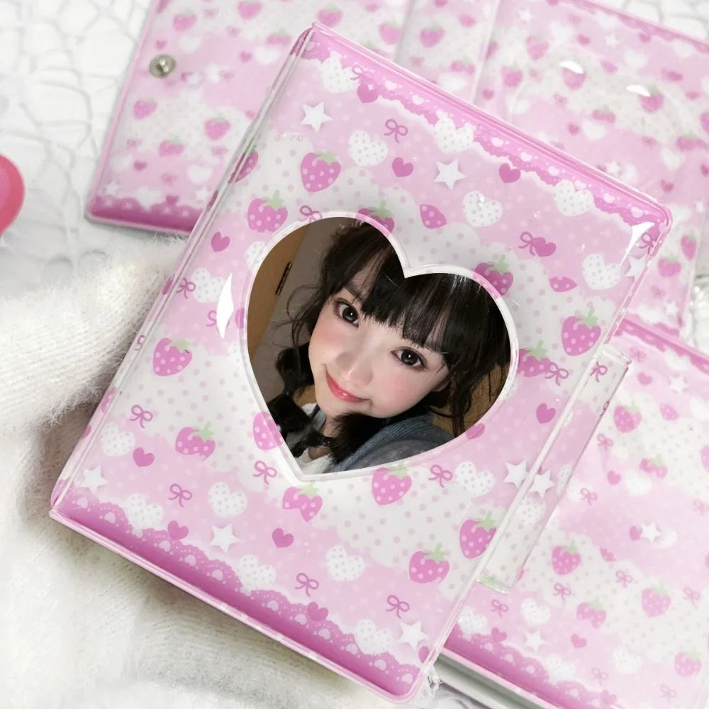 Pink Love Bow Card Album PVC 3 Inch Mini Idol Card Collect Book Collectible Card Album with 16 Internal Pages Photocard Binder Oasis Select 5