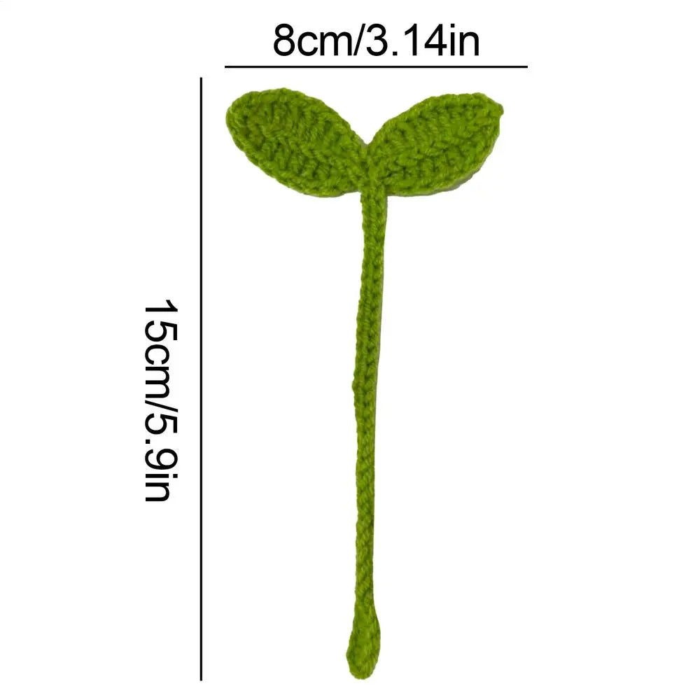Knitted Crochet Leaf Sprout Bookmark Leaf Decor Green DIY Craft Cute Handmade Crochet Accessories Gift For Holidays New Year Oasis Select Green
