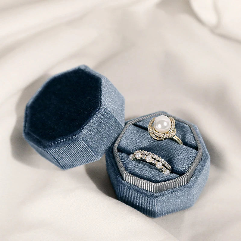 Hexagon Velvet Ring Box with Detachable Lid | Jewelry Holder