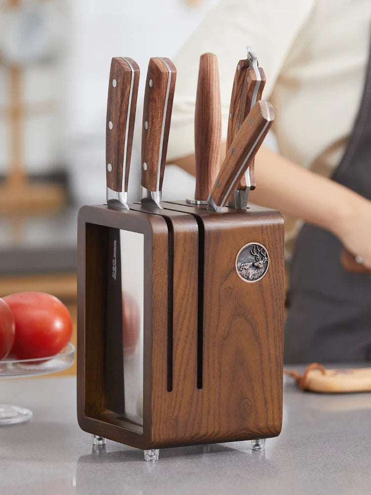 Kitchen countertop solid wood knife storage rack Household knife base Ventilation mould proof drainage knife rack knife case Oasis Select