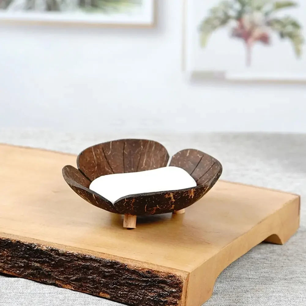 Coffee Coconut Shell Soap Holder Coconut Shell Fish Elephant Drainage Soap Dish Flower Leaf Heart Drain Tray Soap Box Oasis Select