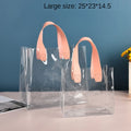 Large Capacity PVC Clear Tote Bag Transparent Handle Transparent Shopping Bags Waterproof Storage Bag Oasis Select -Large Pink
