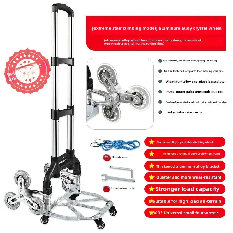 Multi-functional Climbing stairs, hand-pulled cart, luggage cart, trolley cart, small pull cart, folding small trailer Oasis Select