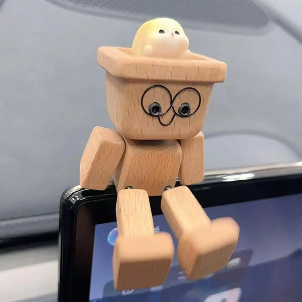 Wooden Man Figurine Shaking Feet Wooden Human Figure Funny Sculpture Dashboard Movable Ornament Car dashboard decoration doll Oasis Select