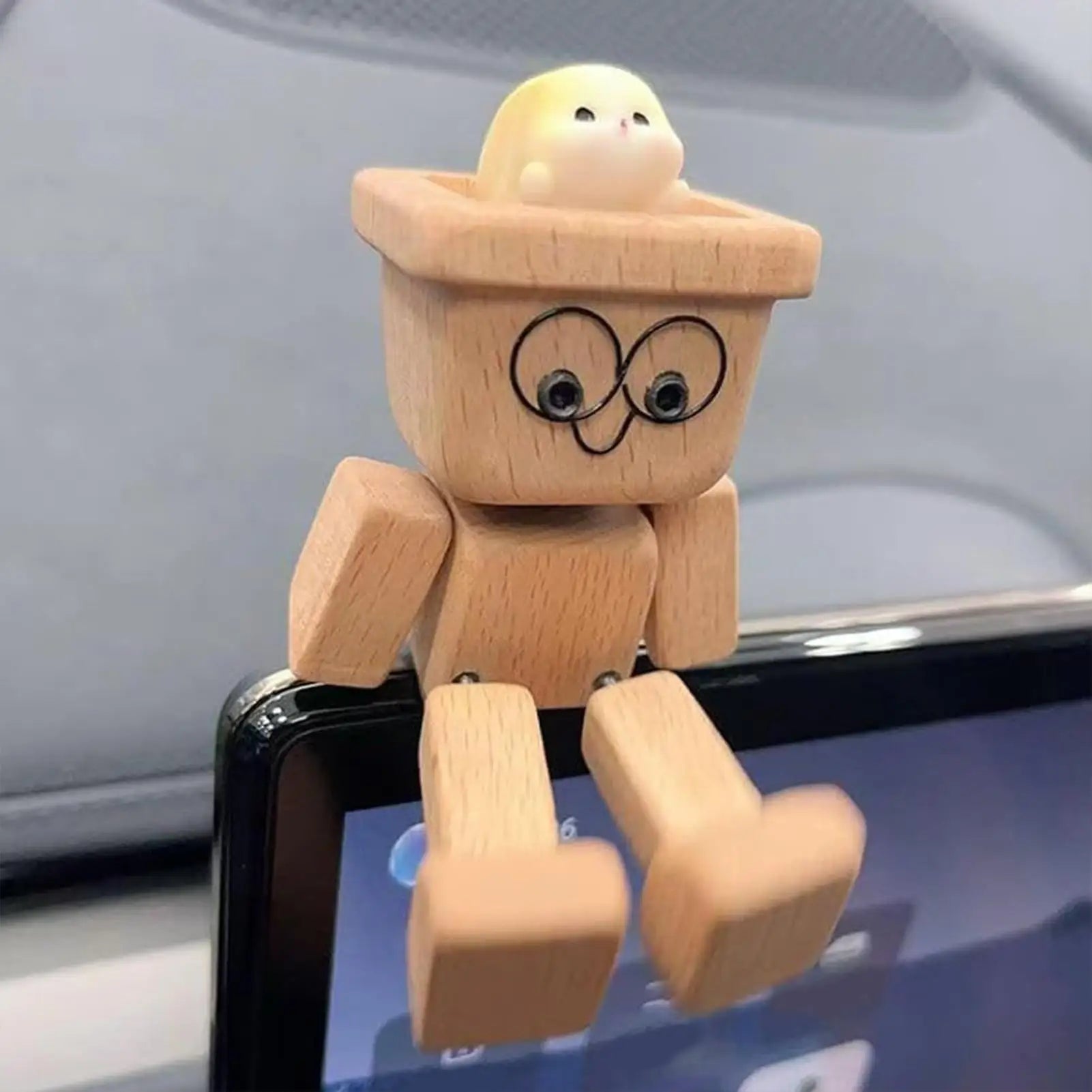 Wooden Man Figurine Shaking Feet Wooden Human Figure Funny Sculpture Dashboard Movable Ornament Car dashboard decoration doll Oasis Select