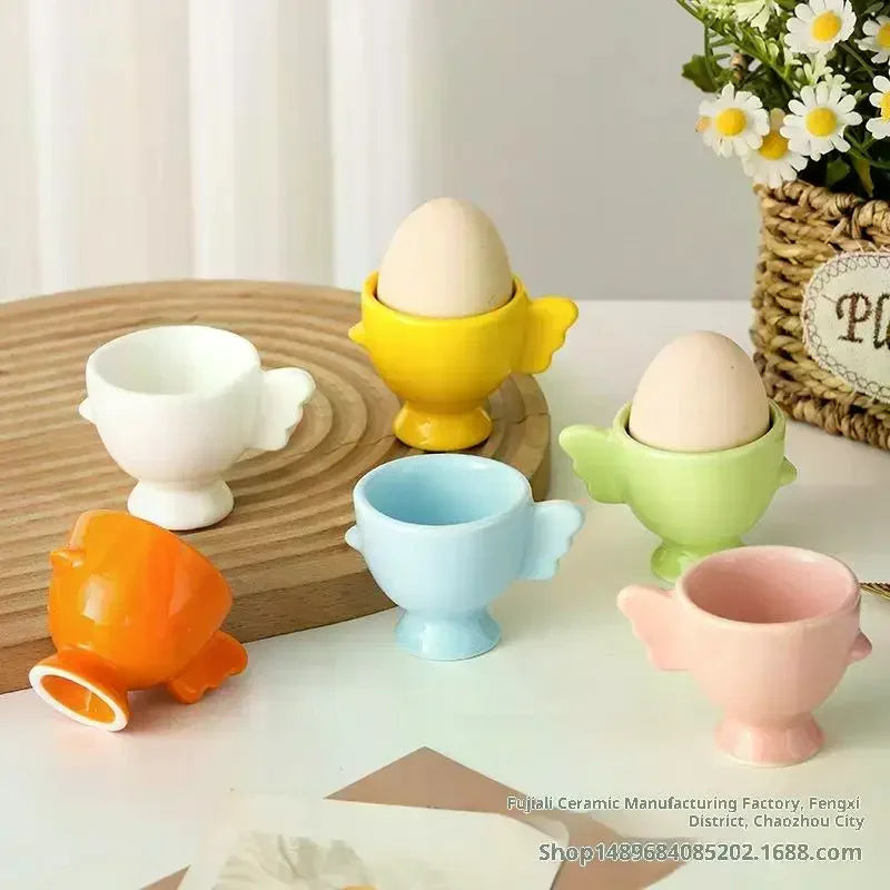 Egg Cup Heightened Base Solid Color Non-Slip Handle Good Grip Makeup Sponge Holder Mini Breakfast Ceramic Egg Holder Dining Room Oasis Select