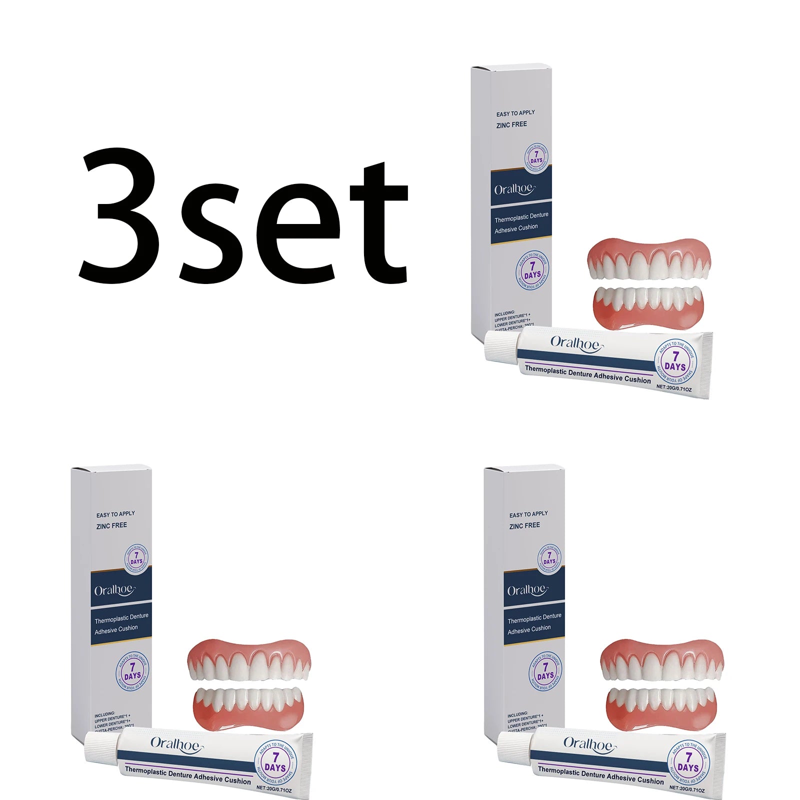 Natural Smile Beauty Denture Decoration Set: A daily denture set with mild and comfortable materials, enhancing aesthetics. Oasis Select 3set boxed