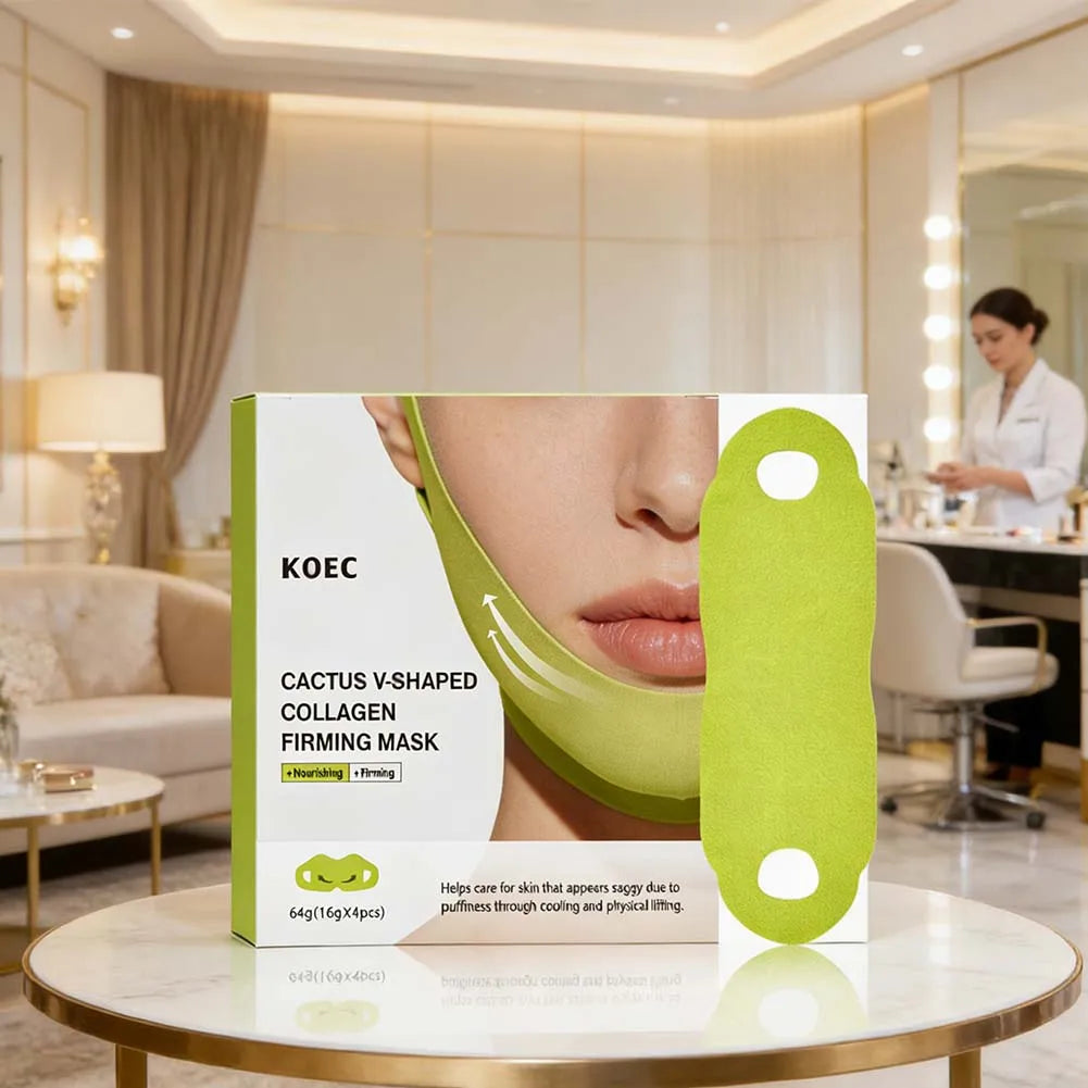 Cactus Collagen V-Shape Firming Mask 4-Pack | Jawline Sculpt Collagen Face Mask Oasis Select