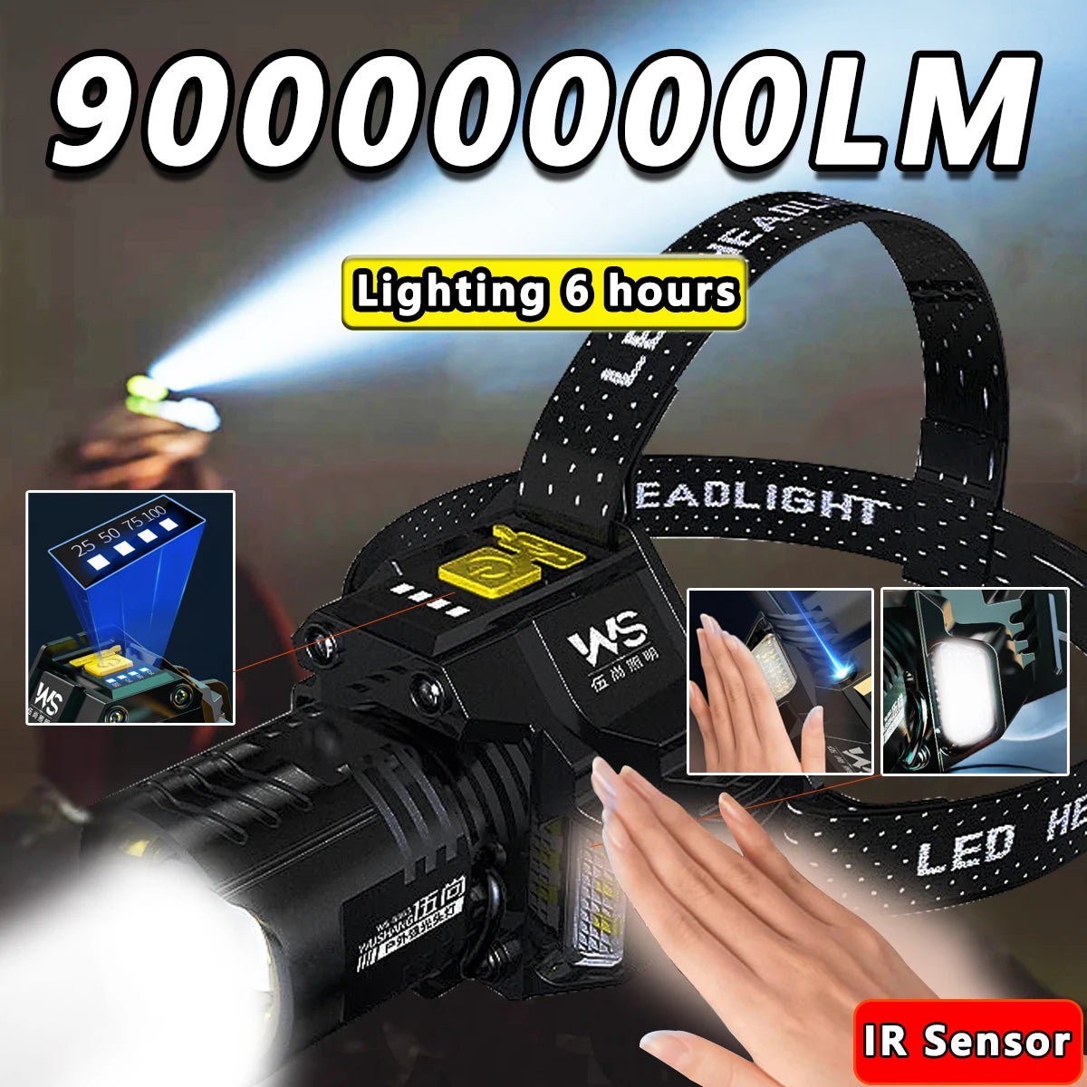 Rechargeable Sensor LED Headlamp Telescopic Zoomable Headlight Outdoor Waterproof High Lumen Work Head Flashlights for Camping Oasis Select