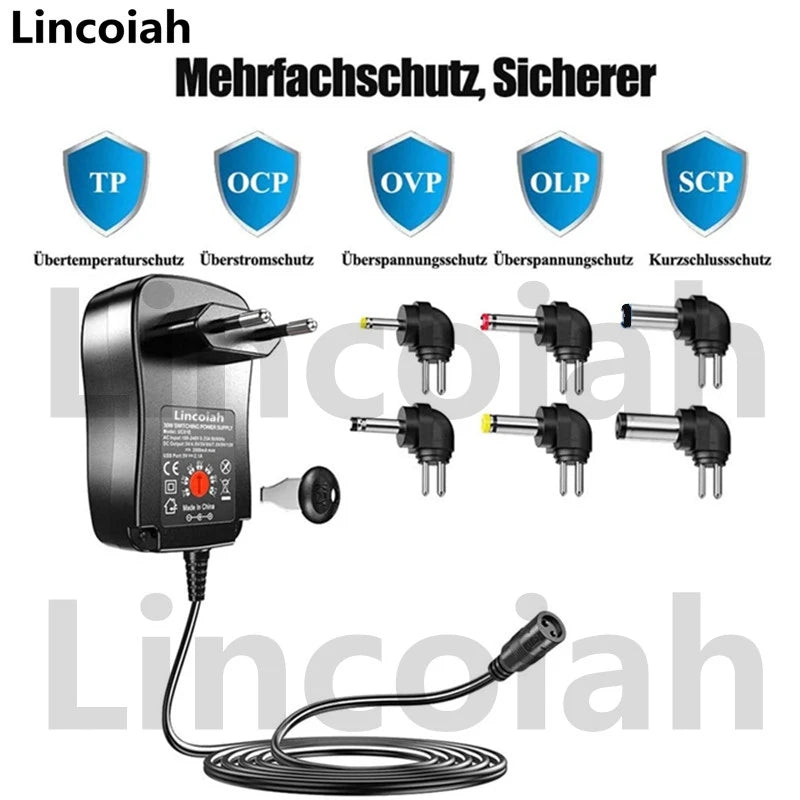 Universal Adapter AC 100-240V DC 3V 4.5V 5V 6V 7.5V 9V 12V 30W Multi-function Adjustable Power Supply for LED Light Strip Camera Oasis Select