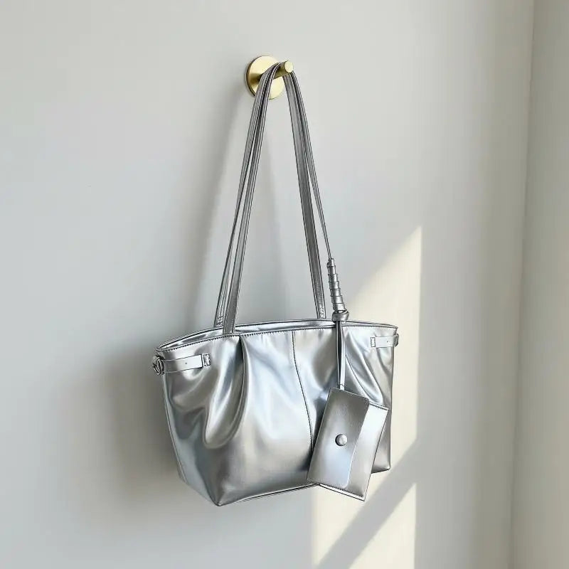 Korean Large Tote Bag with Coin Purse – PU Leather Shoulder Bag