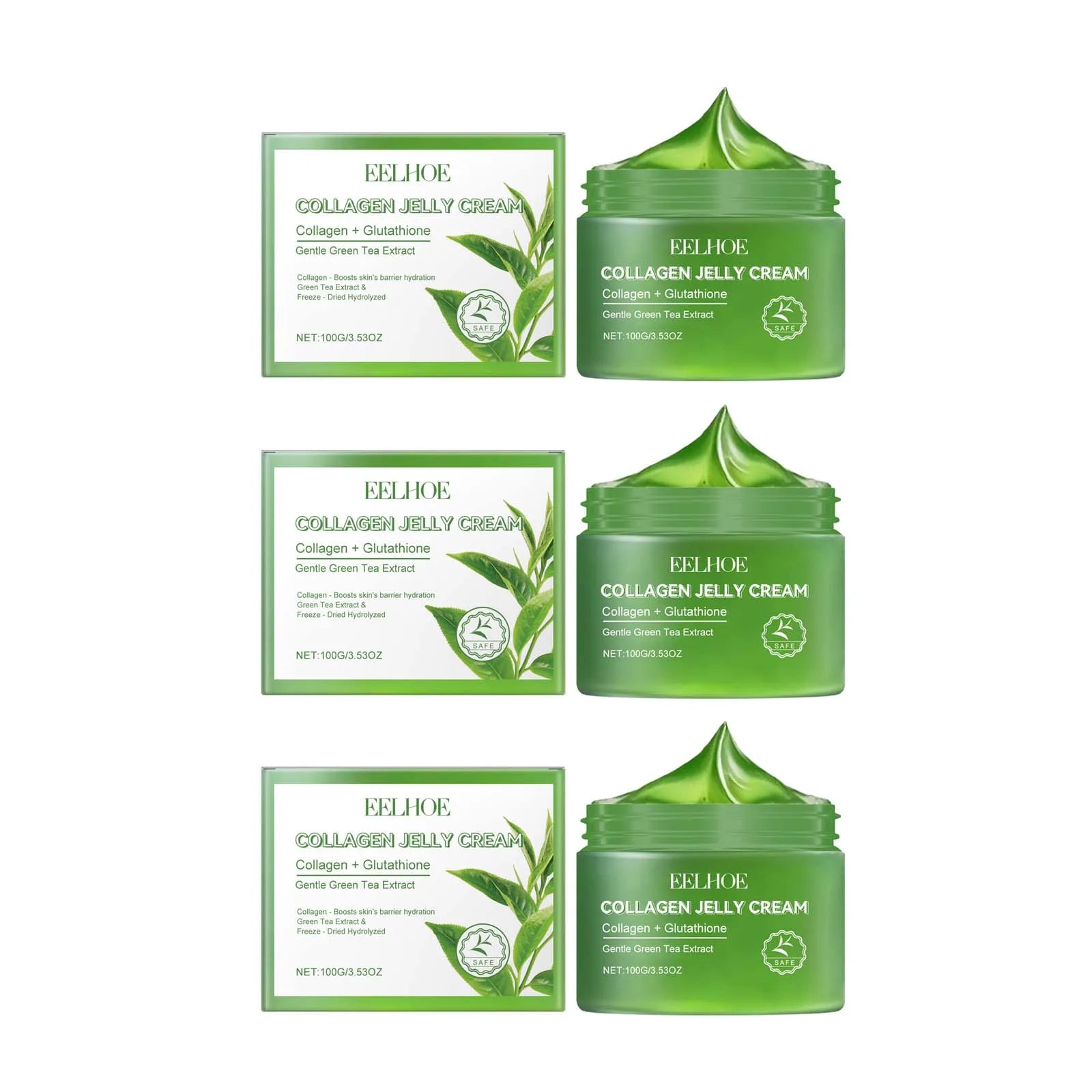 Green Tea Collagen Jelly Cream – Pore Shrinking Moisturizer Facial Jelly Cream Oasis Select 3 x 100g boxed