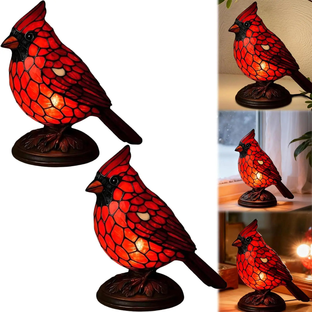 Stained Glass Lamp Handmade Cardinal Bird Lamp Cardinalis Night Light Resin Handmade Red Bird Lamp For Christmas Bedside Table Oasis Select