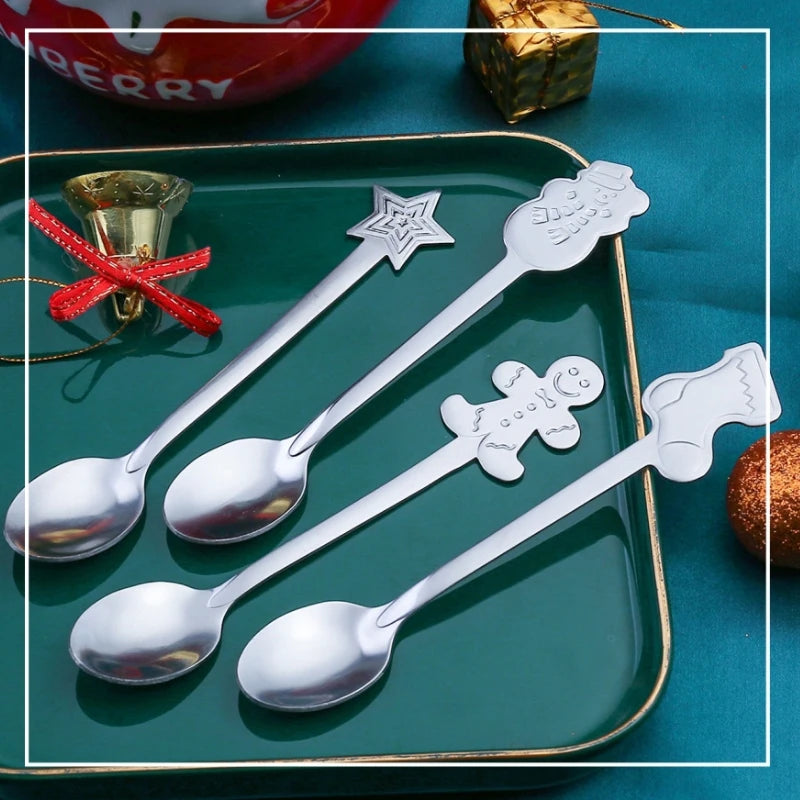 Christmas Gifts Coffee Spoons Stainless Steel Nordic style Dessert Spoon Tableware Kitchen Accessories New Year Gift Decorations Oasis Select