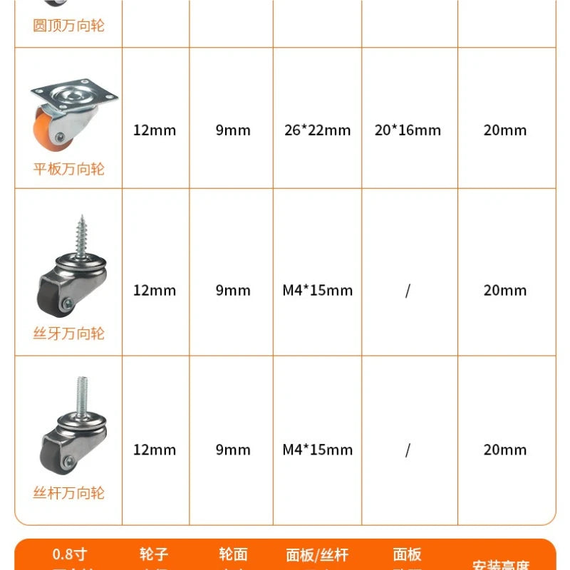20pcs 0.5 Inch Small Caster Silent Universal Wheel Multipurpose Furniture Caster Workbench Shopping Carts Office Chair Wheels Oasis Select