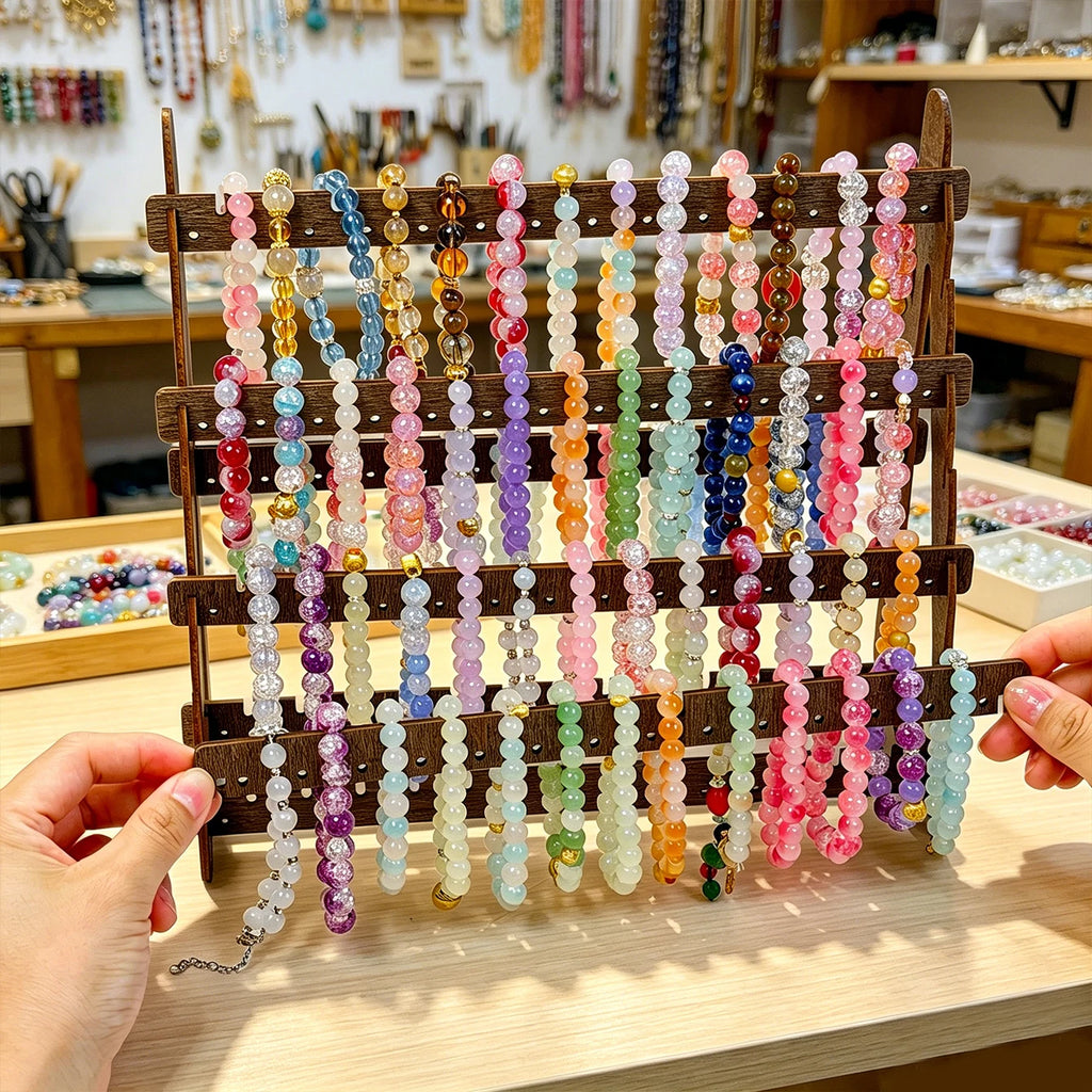 1pc wooden dark brown multi-layer detachable adjustable bracelet display rack suitable earring earring necklace storage rack Oasis Select
