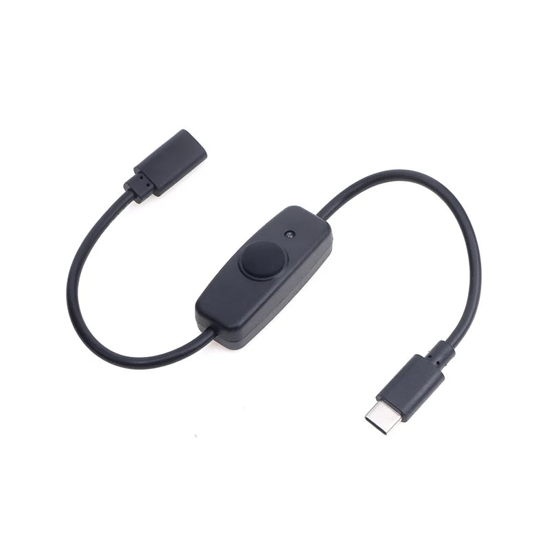 USB Type C With ON/OFF Switch Power Button 30CM Charging Extension Cable Universal Type-C Extension Cable Oasis Select Black