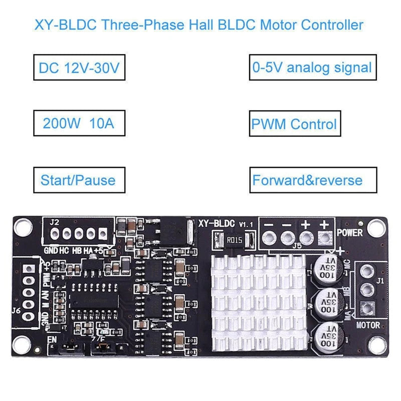 WISH DC 12V-30V 200W Three-Phase BLDC Motor Controller Hall Sensor 10Khz PWM Driver Forward Reverse Oasis Select
